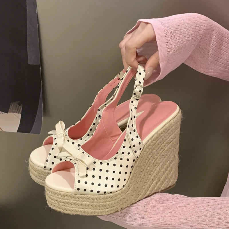 Women's Polka Dot Wedge Sandals – Espadrille Platform Slingback