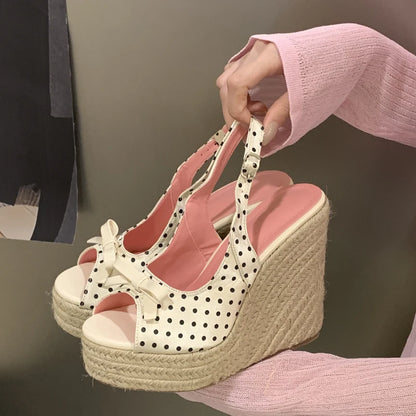 Women's Polka Dot Wedge Sandals – Espadrille Platform Slingback