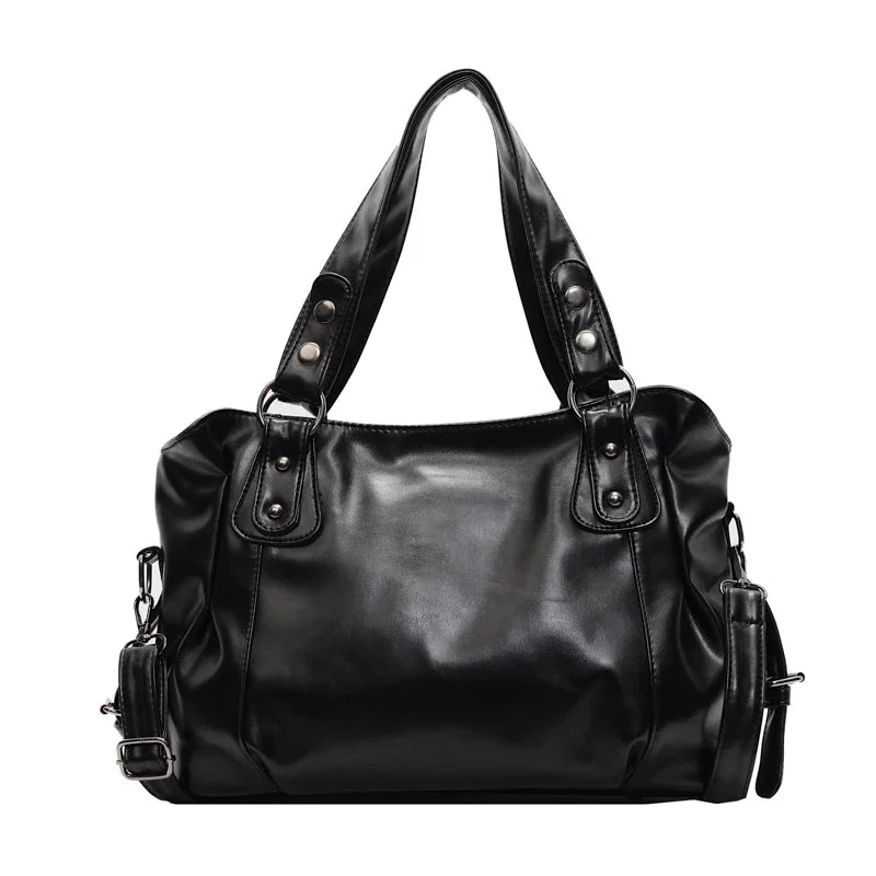 Retro Leather Shoulder Bag – Large Capacity Women's Crossbody Tote