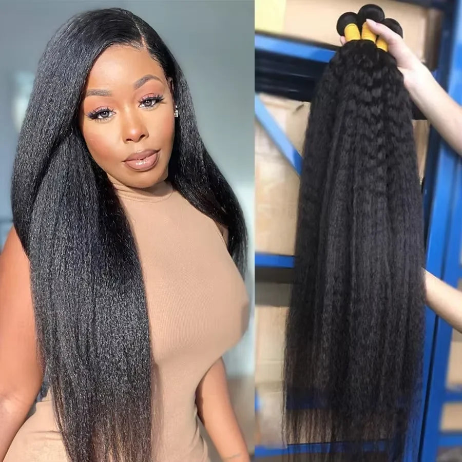 Kinky Straight Peruvian Raw Virgin Human Hair Bundles Weave Sew Bundle Remy Extension 3 4 Coarse