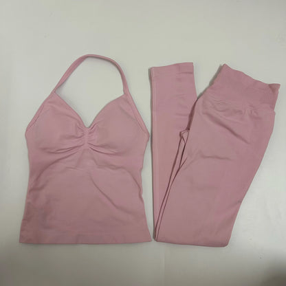Women's 2-Piece Yoga Set – Backless Tank Top & Scrunch Leggings
