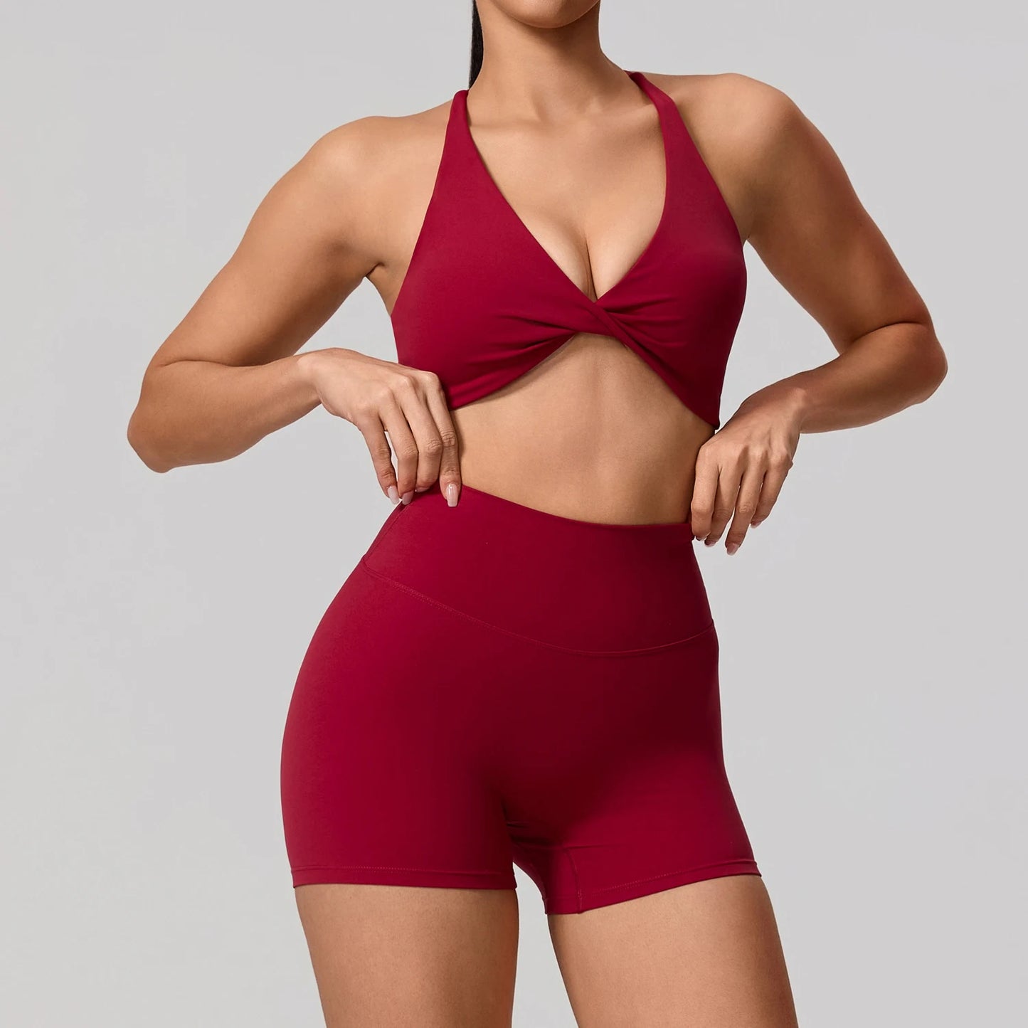 Women's 2-Piece Yoga Set – Long Sleeve Crop Top & Shorts