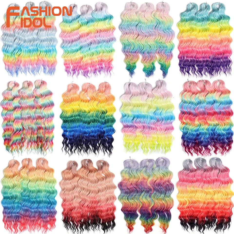Anna 24 Inch Synthetic Hair Water Wave Braiding Extensions Ombre Blonde Deep Afro Curl Twist Crochet