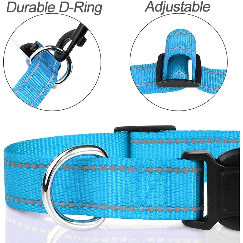 Reflective Dog Collar – Adjustable Nylon Safety Collar for Dogs