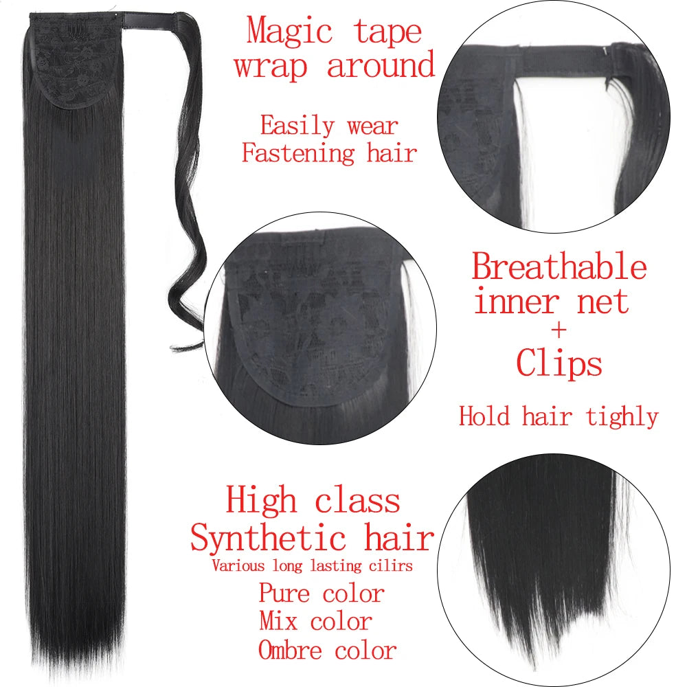 Wrap Around Ponytail Extension – Long Straight Synthetic Clip-In