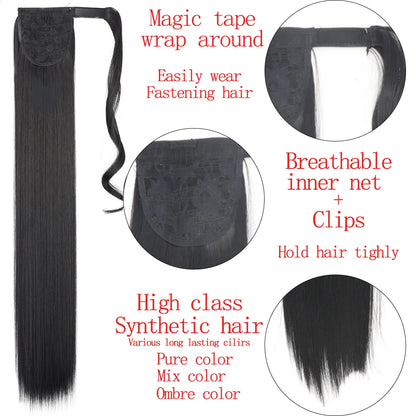 Wrap Around Ponytail Extension – Long Straight Synthetic Clip-In