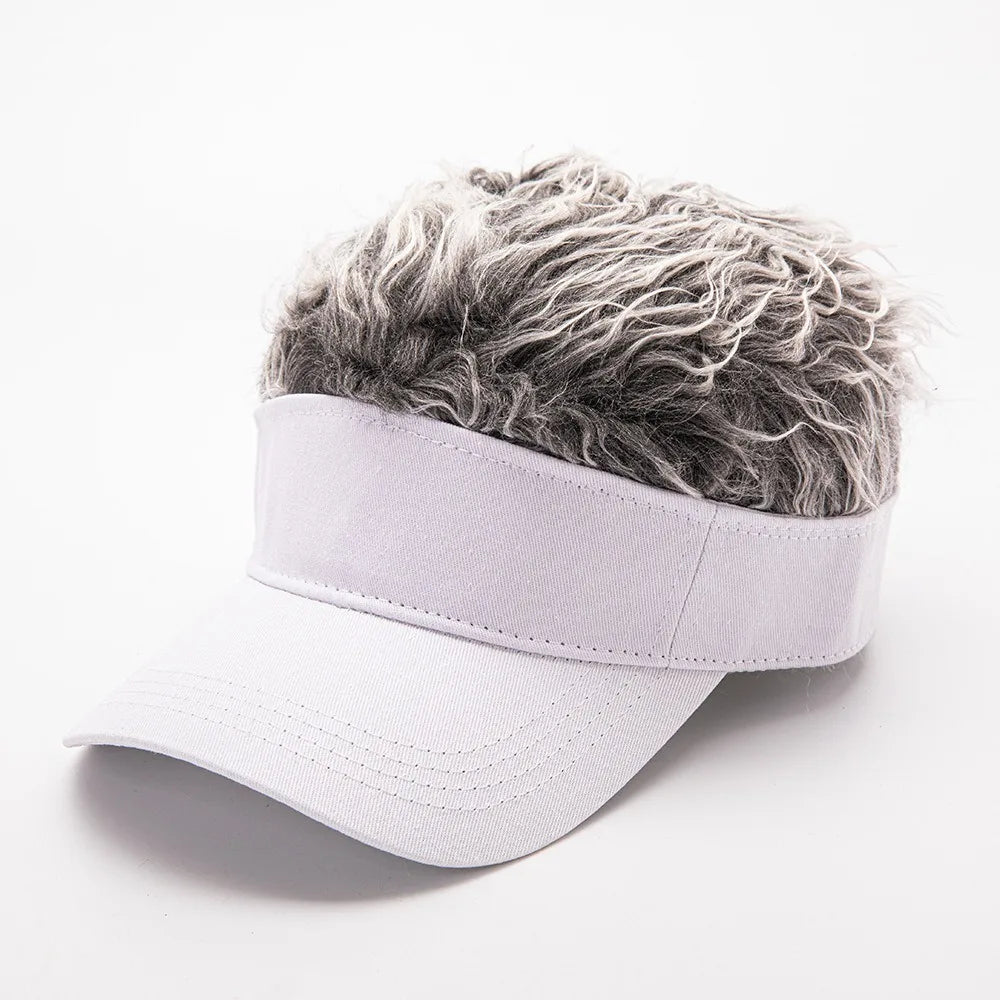 Faux Hair Sun Visor Cap – Unisex Adjustable Baseball Hat with Wig