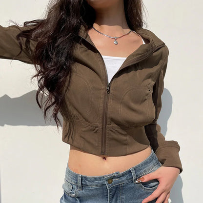 Women's Retro Flight Jacket – Zip-Up Bomber with Pockets