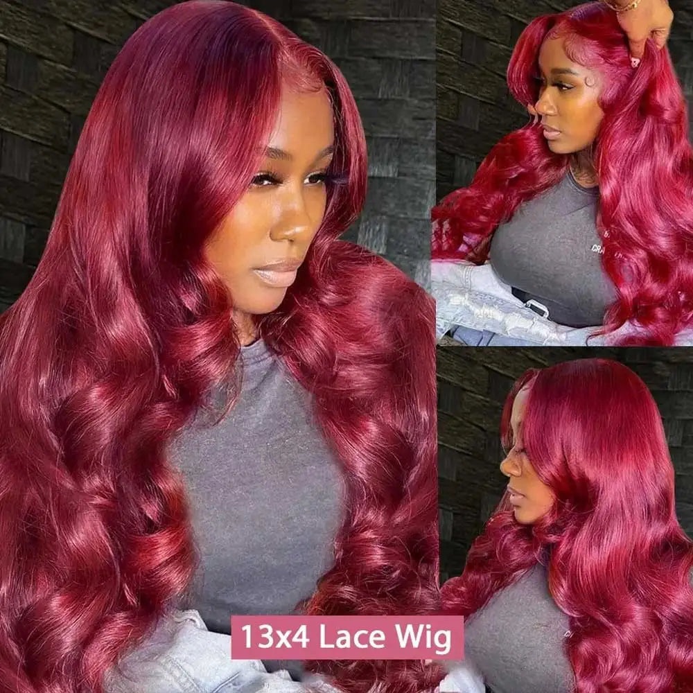 30 Inch Burgundy Body Wave Human Hair Wigs 13x4 Hd Lace Frontal Wig Colored 99j Wet Wavy Curly Front