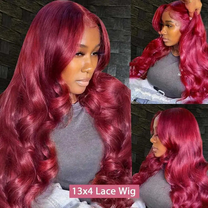 30 Inch Burgundy Body Wave Human Hair Wigs 13x4 Hd Lace Frontal Wig Colored 99j Wet Wavy Curly Front