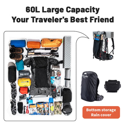 Naturehike 60+5L Waterproof Hiking Backpack – Ultralight Climbing Travel Bag
