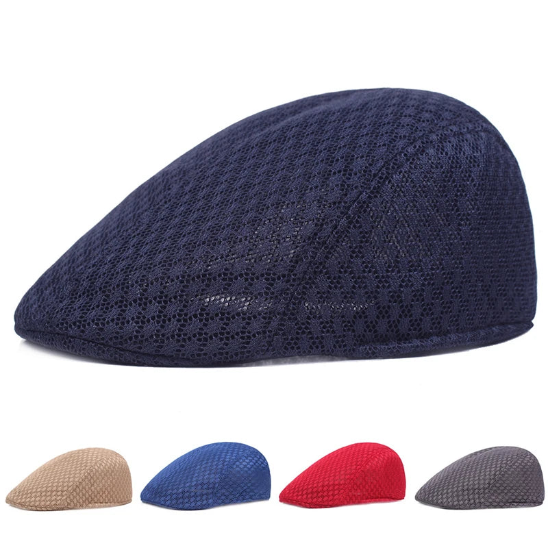 Mesh Beret Flat Cap – Unisex Breathable Newsboy Hat