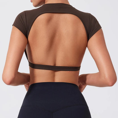 Women's Open Back Crop Top - Quick-Dry Yoga Fitness Shirt