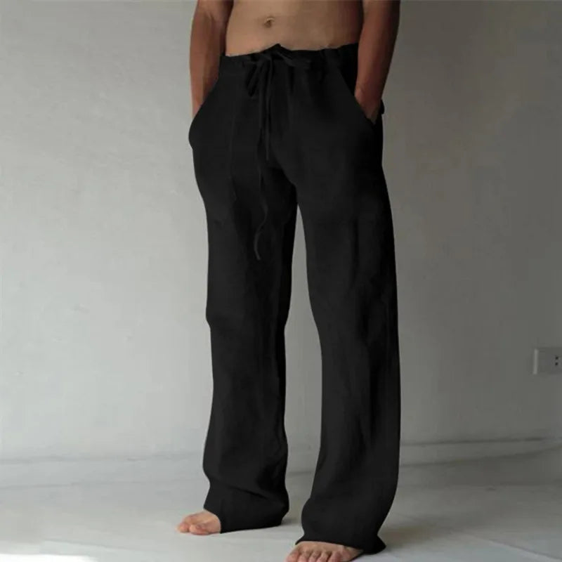 Men's Linen Wide-Leg Pants – Casual Drawstring Trousers