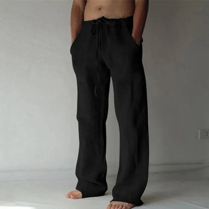 Men's Linen Wide-Leg Pants – Casual Drawstring Trousers