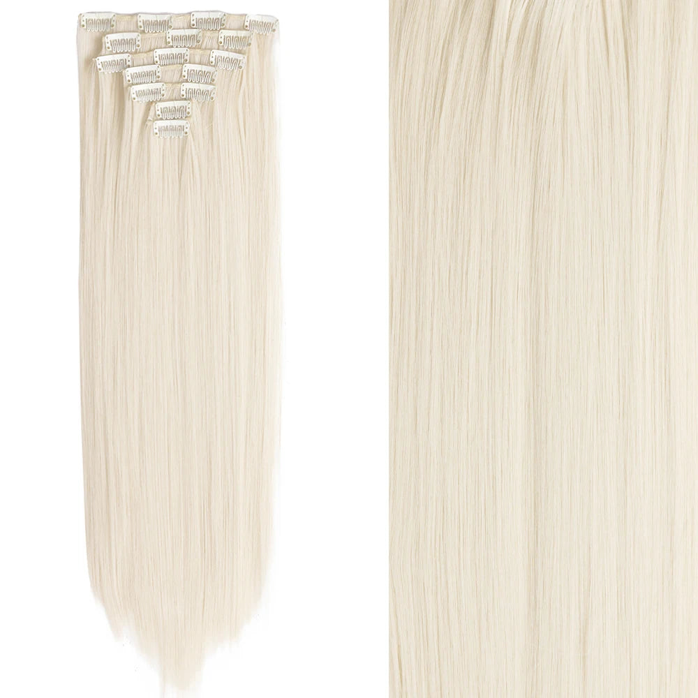 Clip-In Hair Extensions 7pcs 16 Clips Wavy Synthetic 24 Inch
