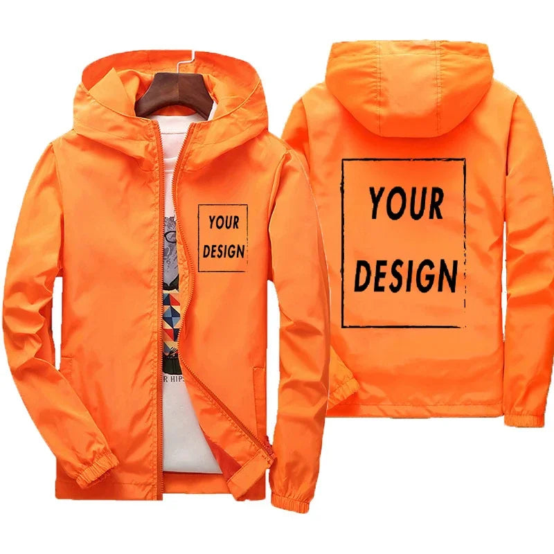 Custom Logo Men's Windbreaker Jacket – Waterproof Hooded Zip-Up