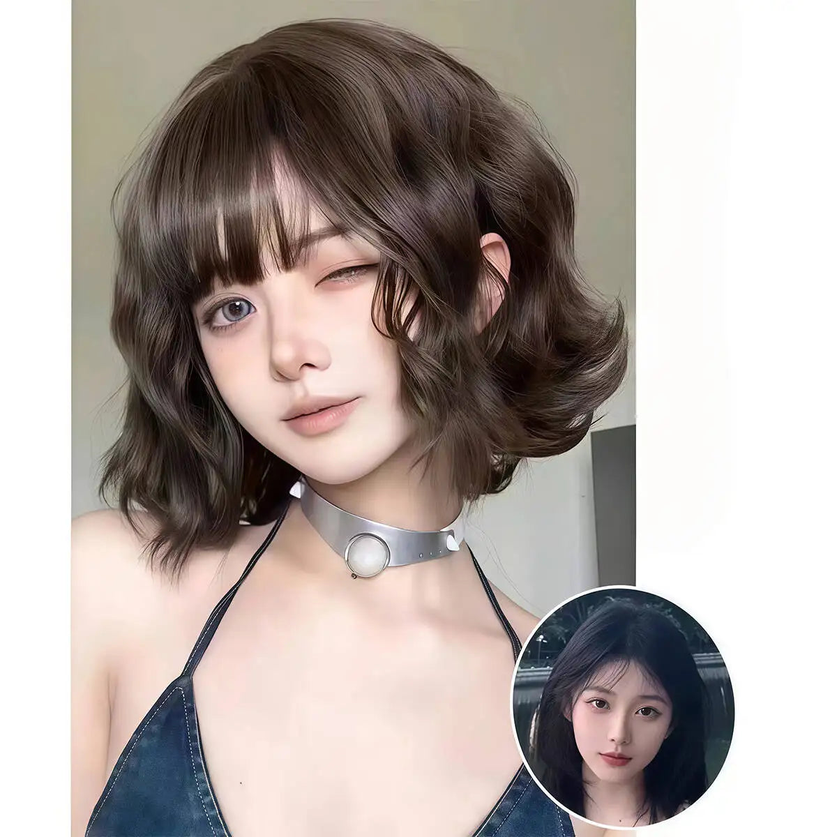 Short Curly Wig with Bangs - Natural Wavy Bob for Women