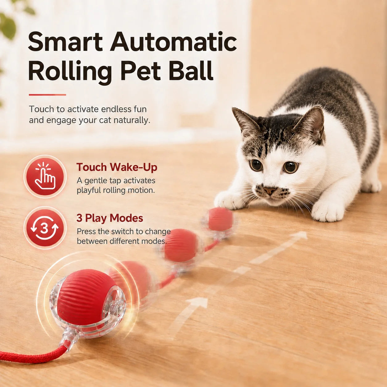 Cat Interactive Ball Toy – Auto-Rolling Rechargeable Smart Ball with Tail