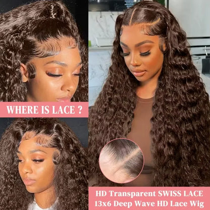 13x4 HD Lace Front Wig Deep Wave Chocolate Brown Human Hair