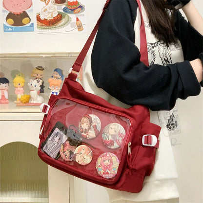 Japanese Ita Bag Women's Shoulder Purse with Clear Window & Multi-Pockets