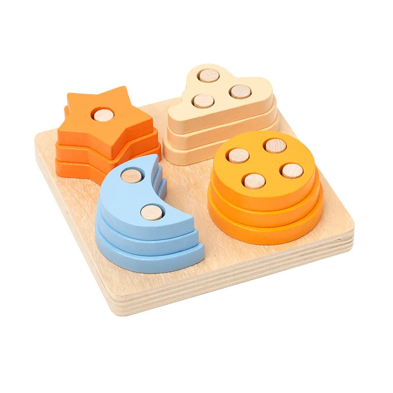 Montessori Wooden Shape Sorting Stacking Toy for Toddlers