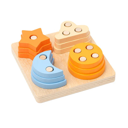 Montessori Wooden Shape Sorting Stacking Toy for Toddlers