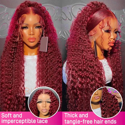 13x4 HD Lace Front Wig Burgundy 99J Deep Wave Curly Human Hair