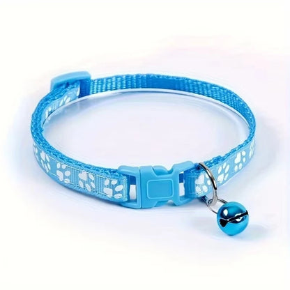 Adjustable Cat Collar with Bell – Cute Paw Print Kitten Necklace
