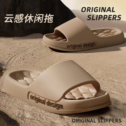 Men Trend Summer Slippers Soft Non-Slip Sole Cloud Sandals Home Beach Indoor Outdoor - Soft