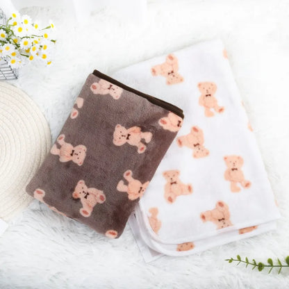 Soft Flannel Pet Blanket – Paw Print Mat for Dogs & Cats