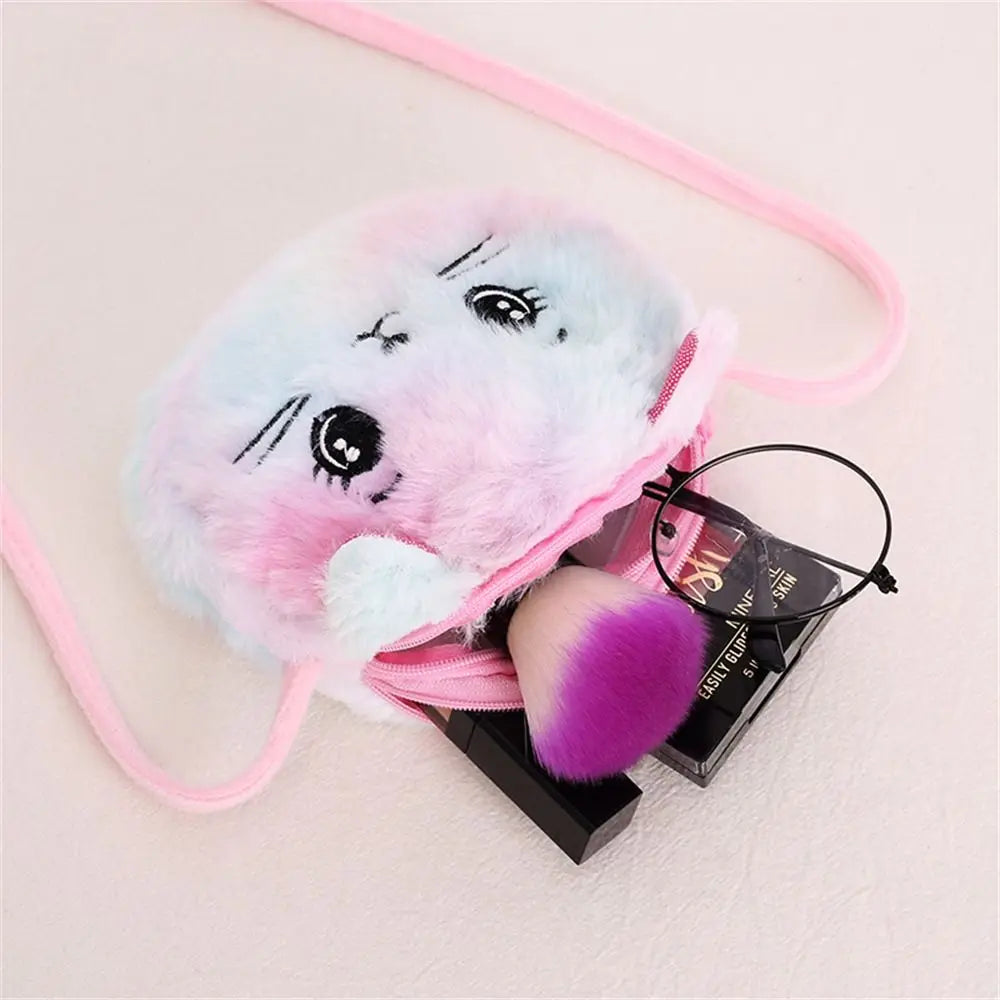 Kids Cute Cat Plush Crossbody Bag – Rainbow Mini Purse