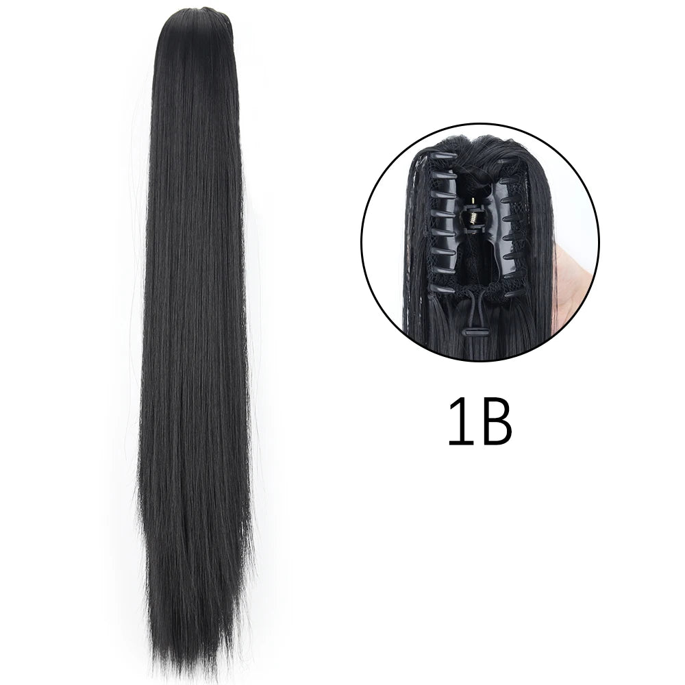 Synthetic Long Straight Claw Clip Ponytail Hair Extensions 24inch Heat Resistant Pony Tail Piece