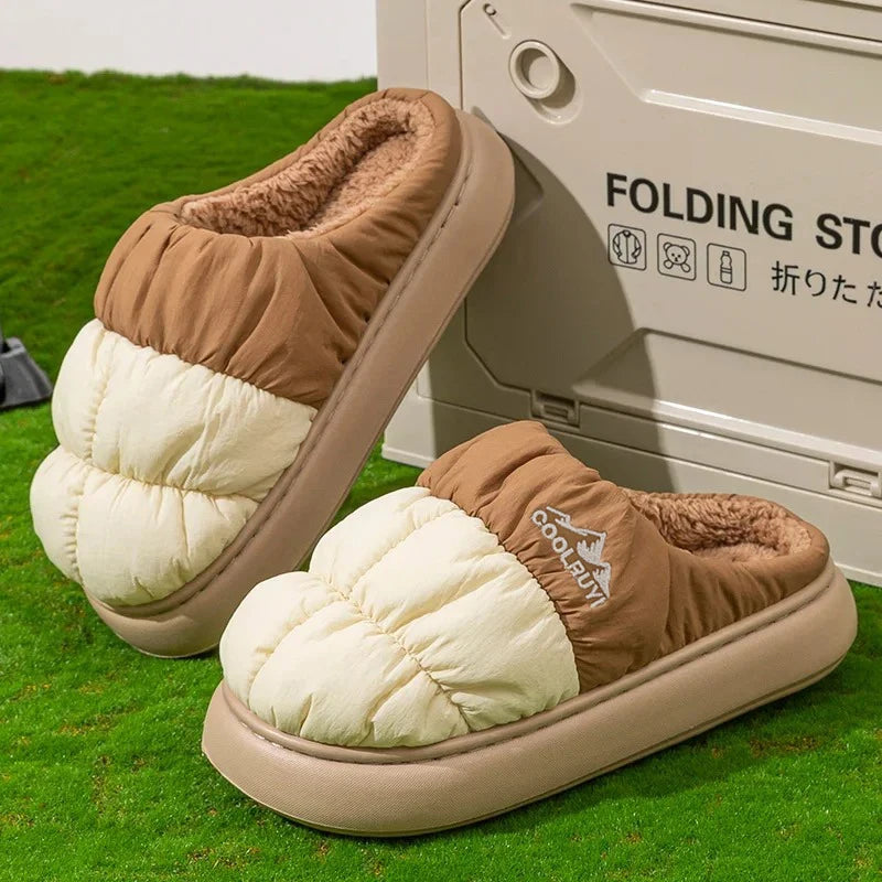 Thick Sole Down Waterproof Women Slippers Mix Color Non Slip Cotton Shoes Woman Comfy Outdoor Plush