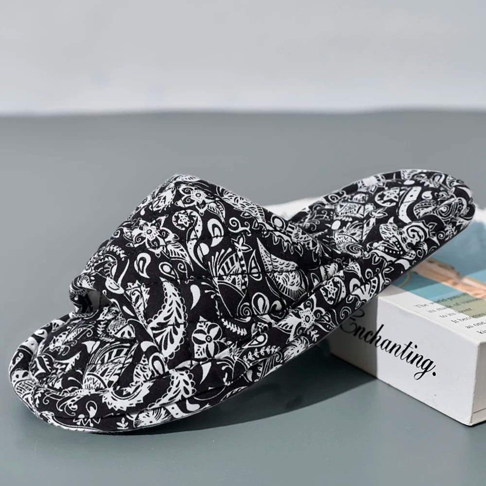 Floral Print Women's Home Slippers – Soft Cotton Anti-Slip Slides