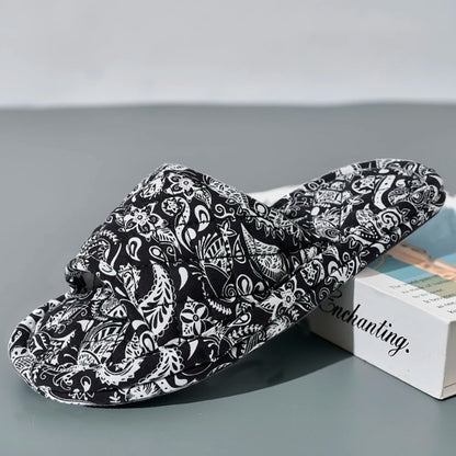 Floral Print Women's Home Slippers – Soft Cotton Anti-Slip Slides