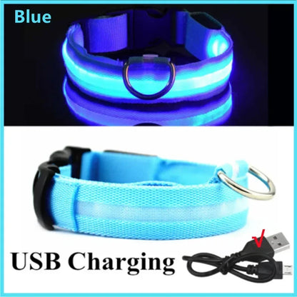 LED USB Rechargeable Dog & Cat Collar – 3 Light Modes, Night Safety