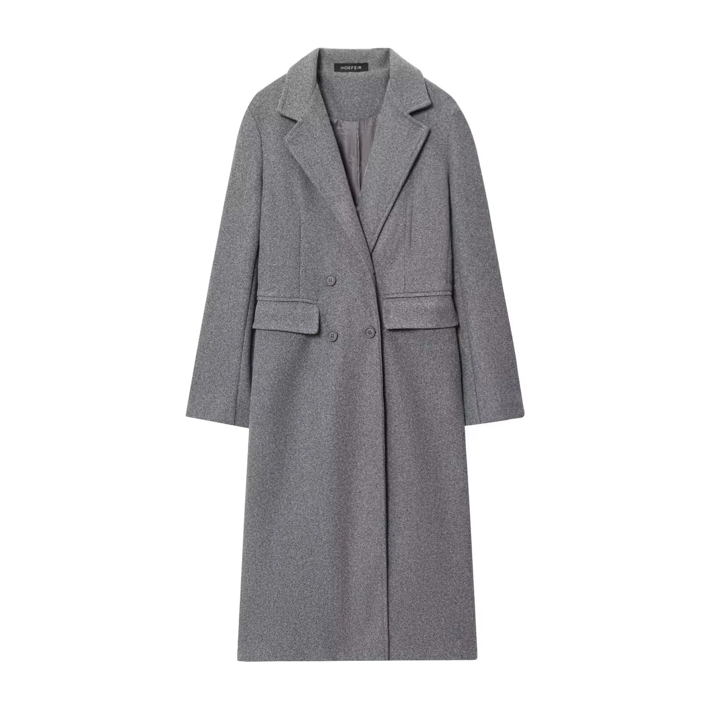Women's Double-Breasted Wool Blend Coat – Long Lapel Jacket