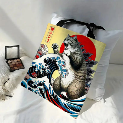 Catzilla Japanese Art Tote Bag – Reusable Canvas Shoulder Bag
