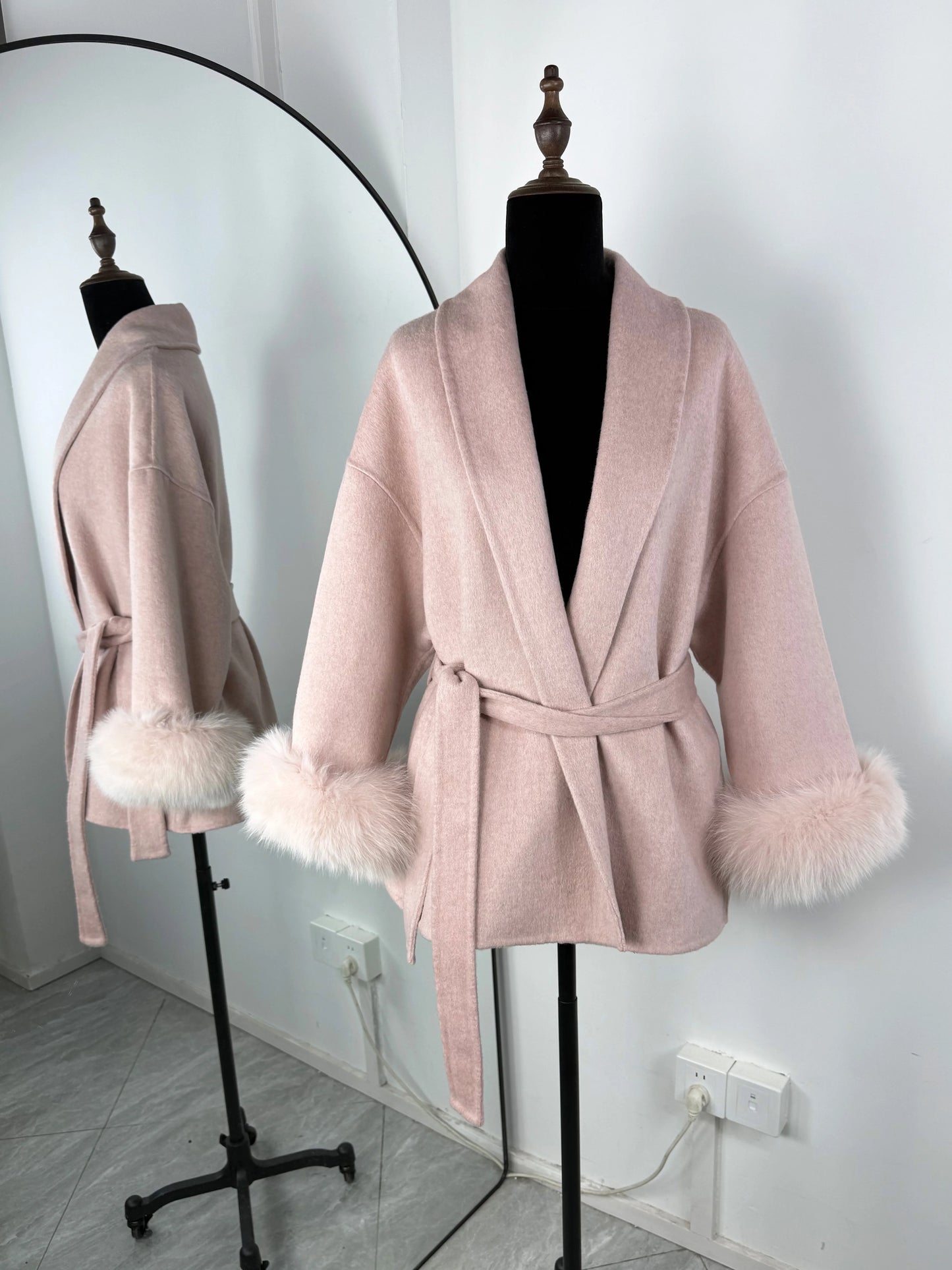 Women's Fox Fur Woolen Short Coat – Double-Sided Wool
