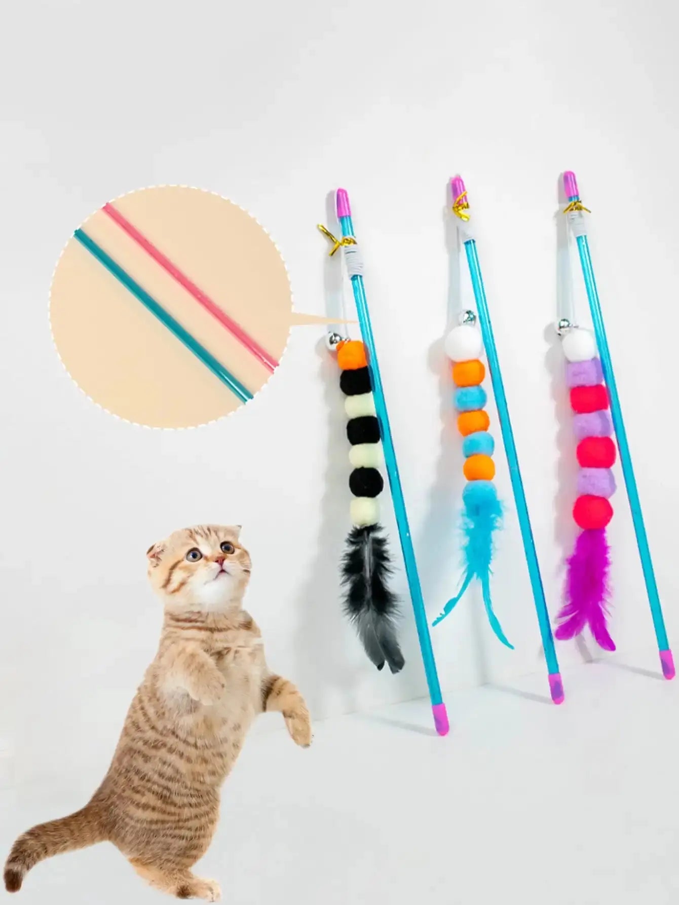 Cat Wand Toy – Elastic String Faux Fur Bug Teaser Stick