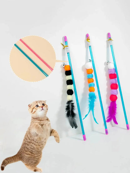 Cat Wand Toy – Elastic String Faux Fur Bug Teaser Stick