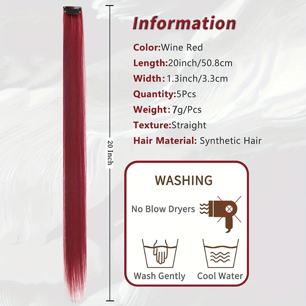 5pcs Set Long Straight Hair Extensions Synthetic Clip Women Halloween Christmas Party Cosplay