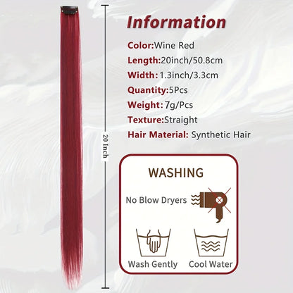 5pcs Set Long Straight Hair Extensions Synthetic Clip Women Halloween Christmas Party Cosplay