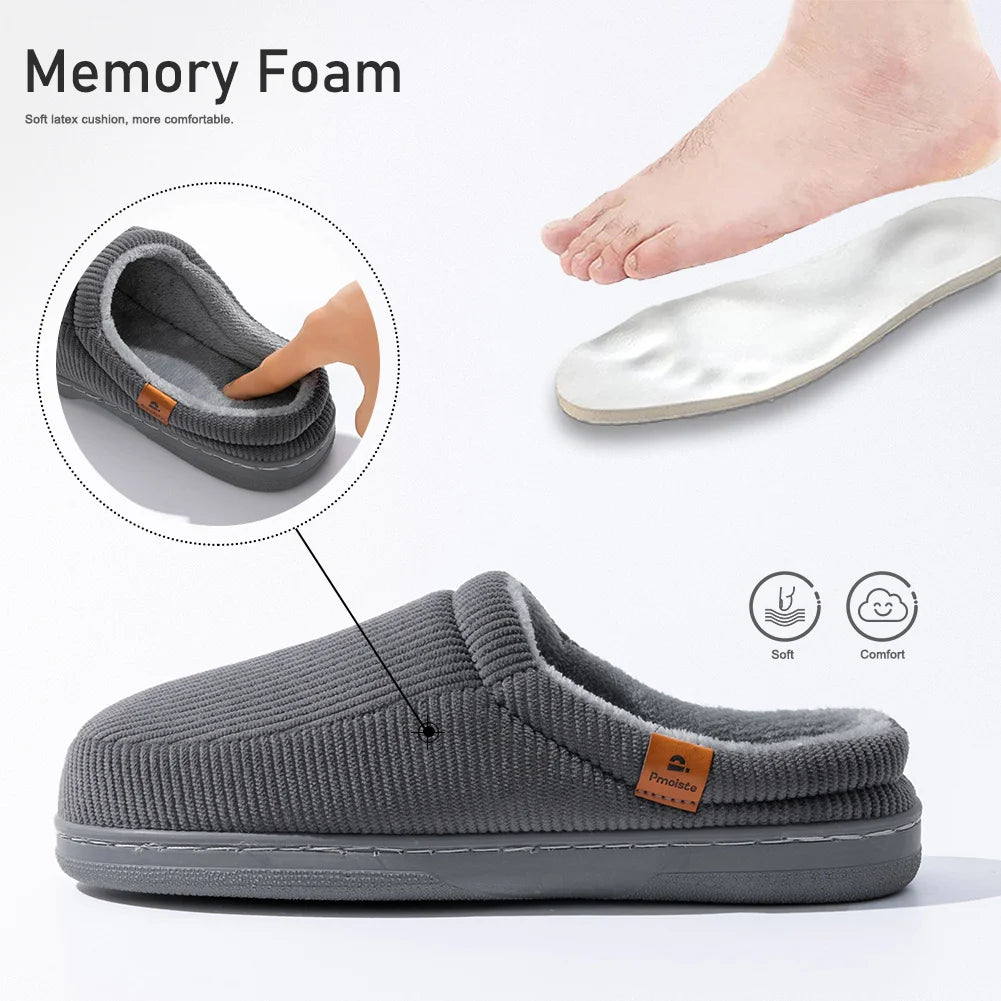 Warm Slippers Men Tpr Sole Memory Foam Soft Cushion Non Slip Stripe Design Comfortable Corduroy