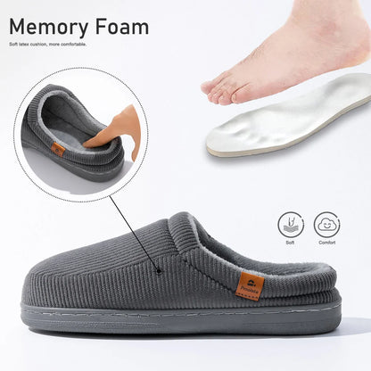 Warm Slippers Men Tpr Sole Memory Foam Soft Cushion Non Slip Stripe Design Comfortable Corduroy