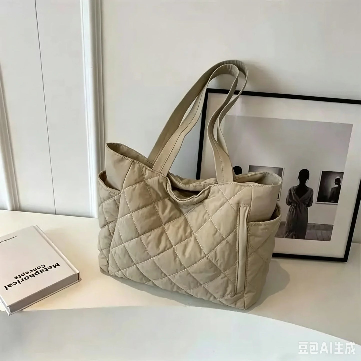 Quilted Tote Bag – Large Capacity Shoulder Bag for Women