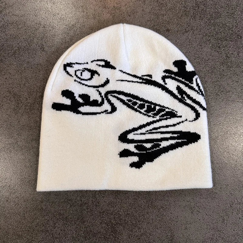 Tree Frog Print Beanie – Stretchy Knit Skull Cap