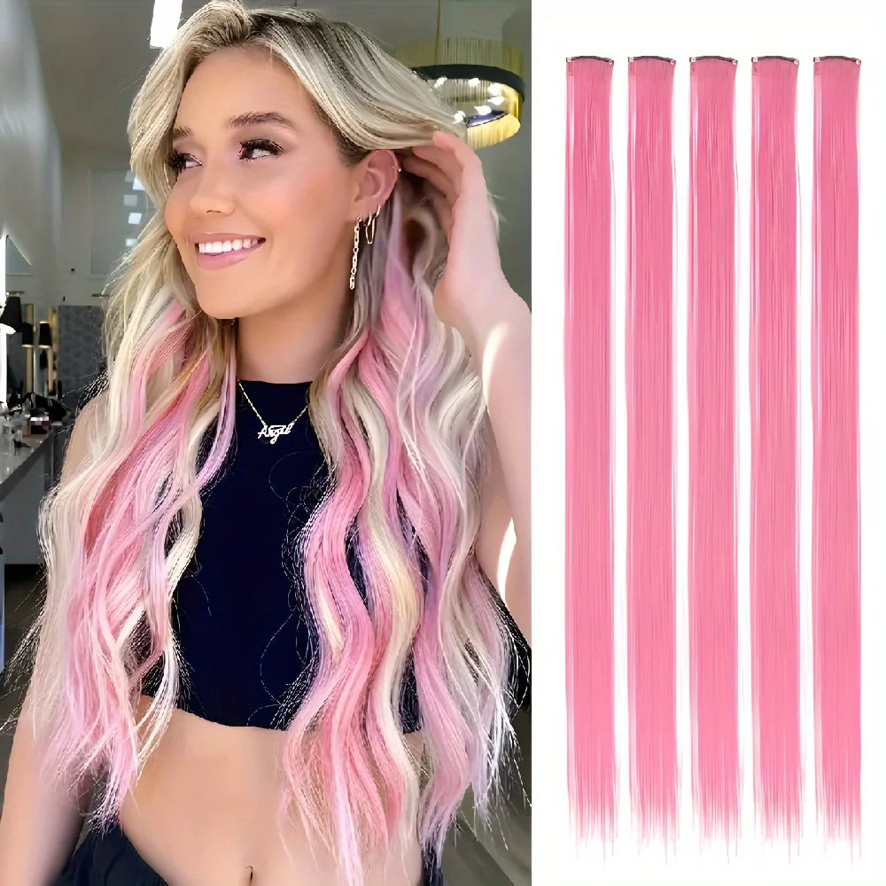 5pcs Set Long Straight Hair Extensions Synthetic Clip Women Halloween Christmas Party Cosplay