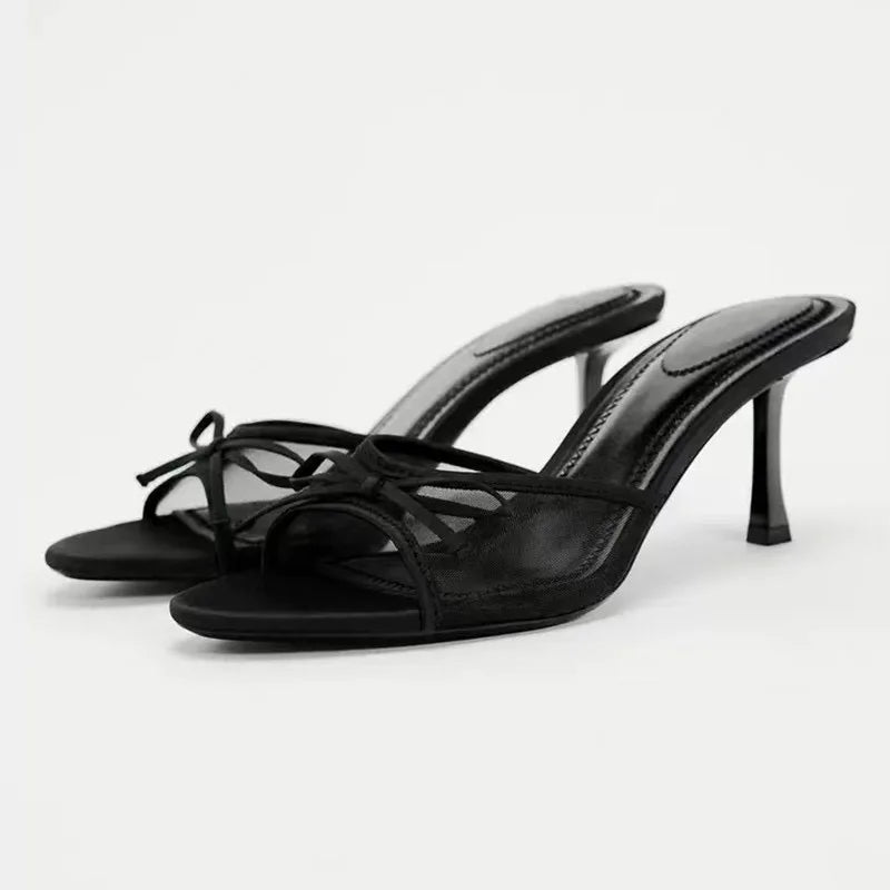 Women's Kitten Heel Mule Sandals with Bow Detail